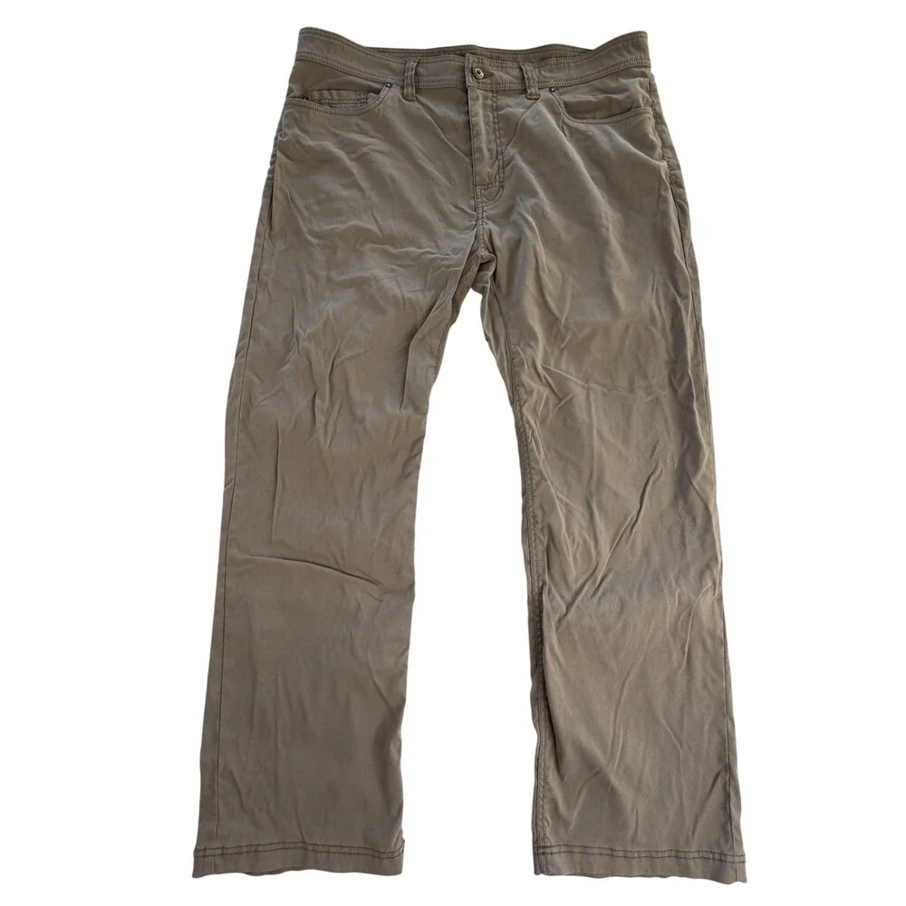 PrAna Pants Mens 38x30 Beige Nylon Slim Fit Stretch 5 Pocket Casual Outdoor